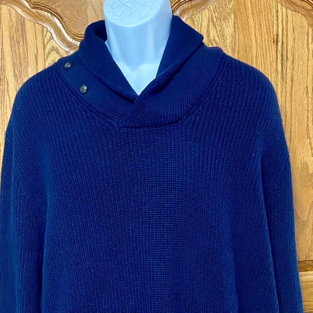 Polo Ralph Lauren Shawl Collar Sweater Mens L Blue Ribbed Knit Button Pullover